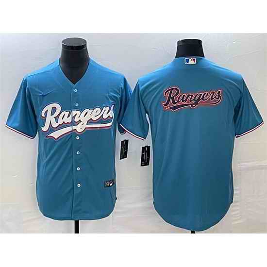Men Texas Rangers Blue Team Big Logo Cool Base Stitched Baseball Jersey